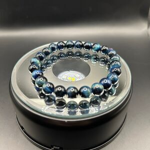 Blue Cat's Eye Bracelet Beaded Gemstone Elastic Stretch